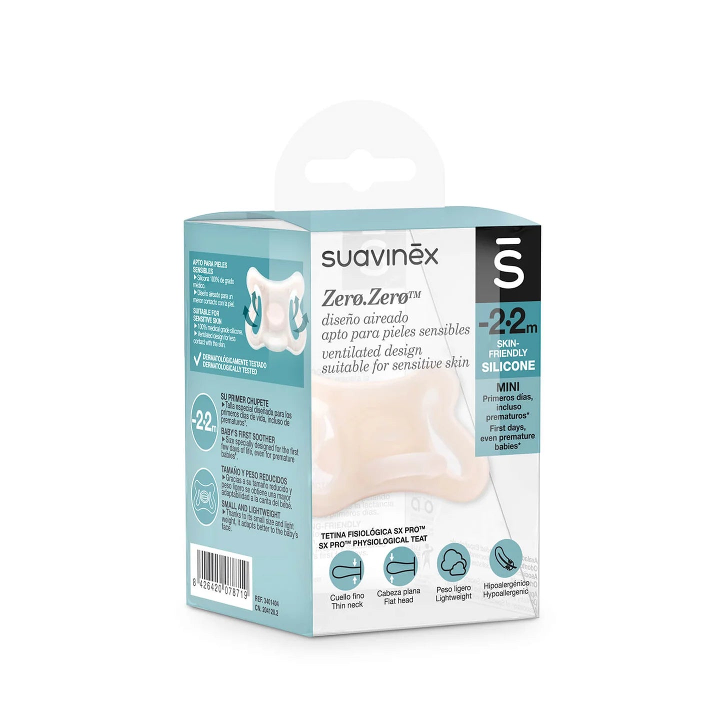 Chupete Nude Zero.Zero con Tetina Fisiológica SX Pro de Silicona -2/2 meses - Suavinex
